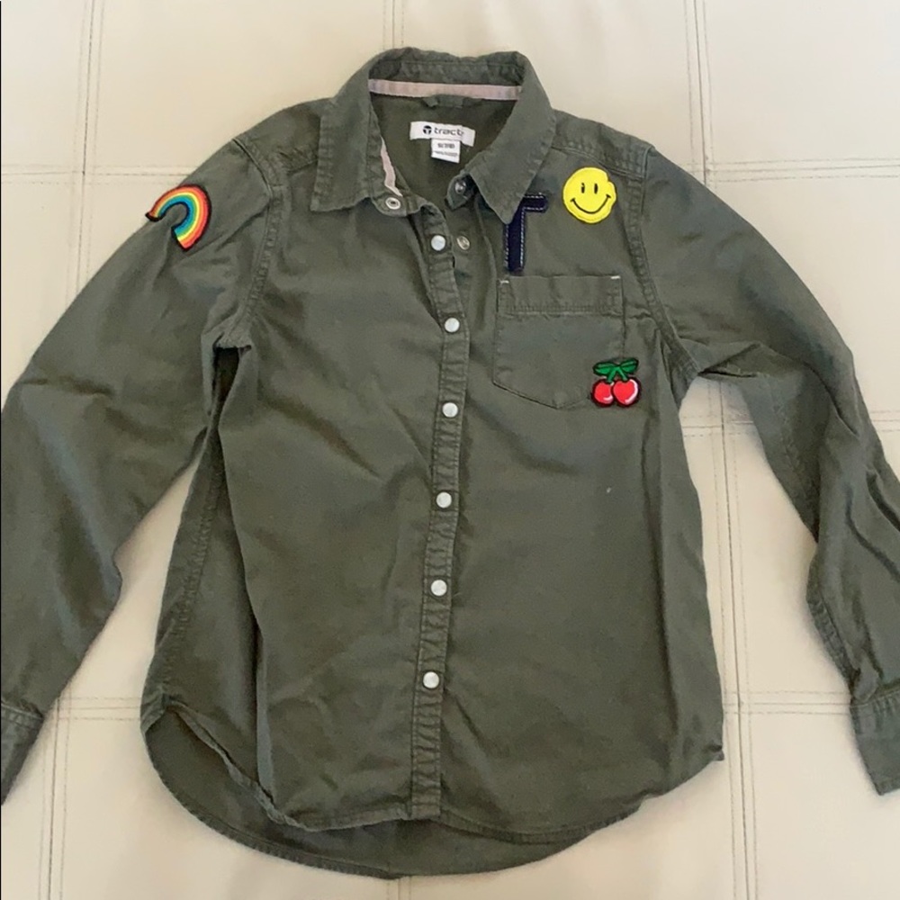 Girls Green Shirt with Patches Sz 7/8